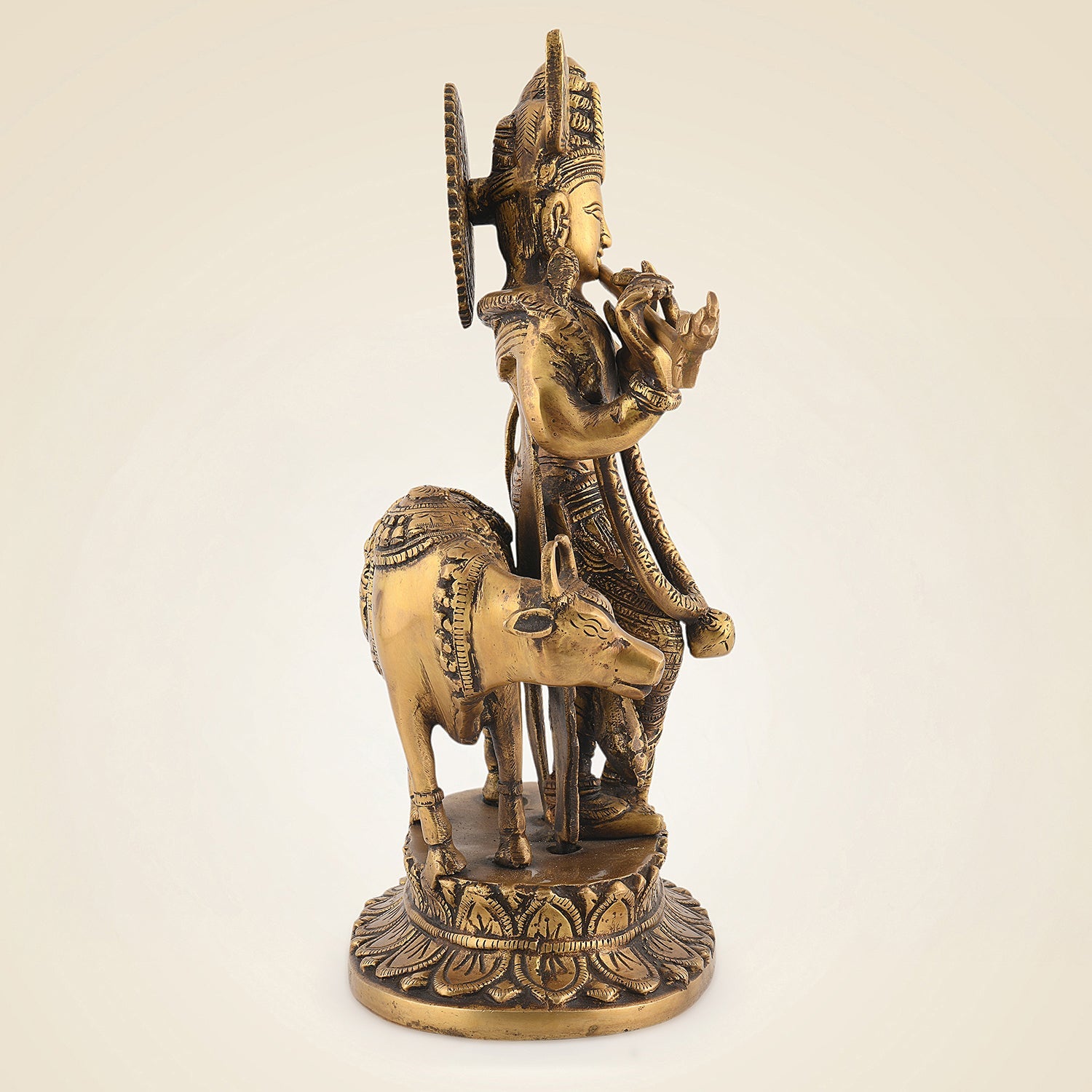 Pure Brass Krishna With Cow