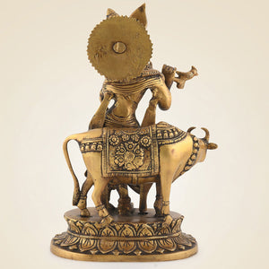 Pure Brass Krishna With Cow
