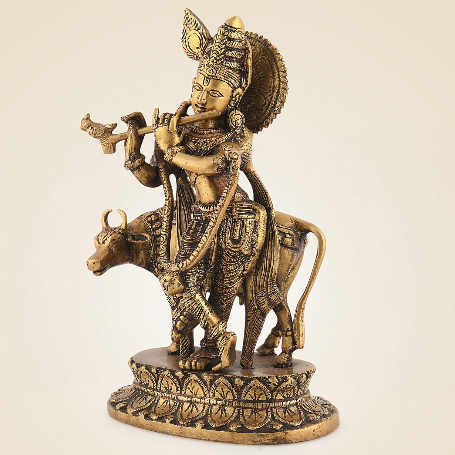 Pure Brass Krishna With Cow