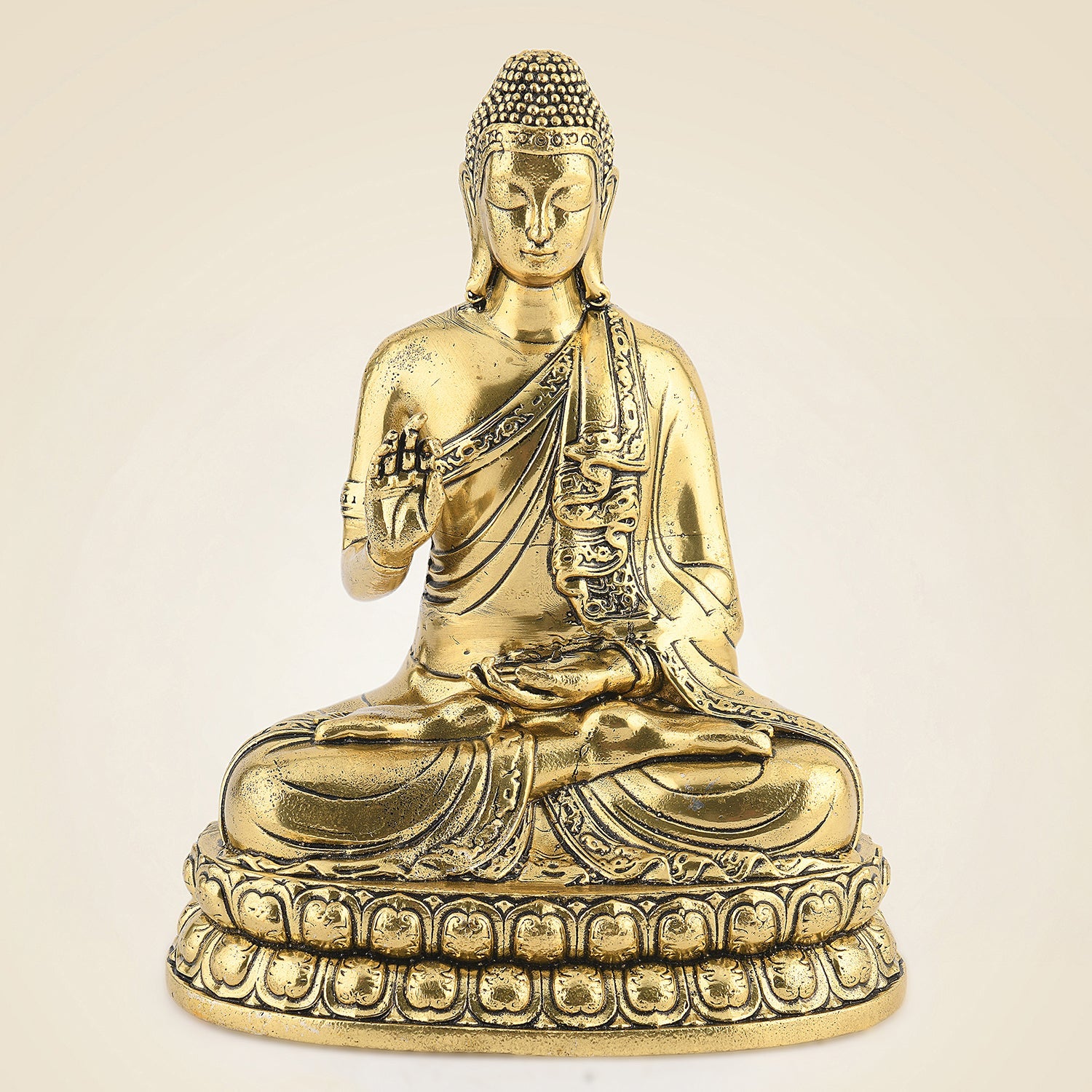 Pure Brass Meditating Buddha Idol – 6.5" Handcrafted Murti