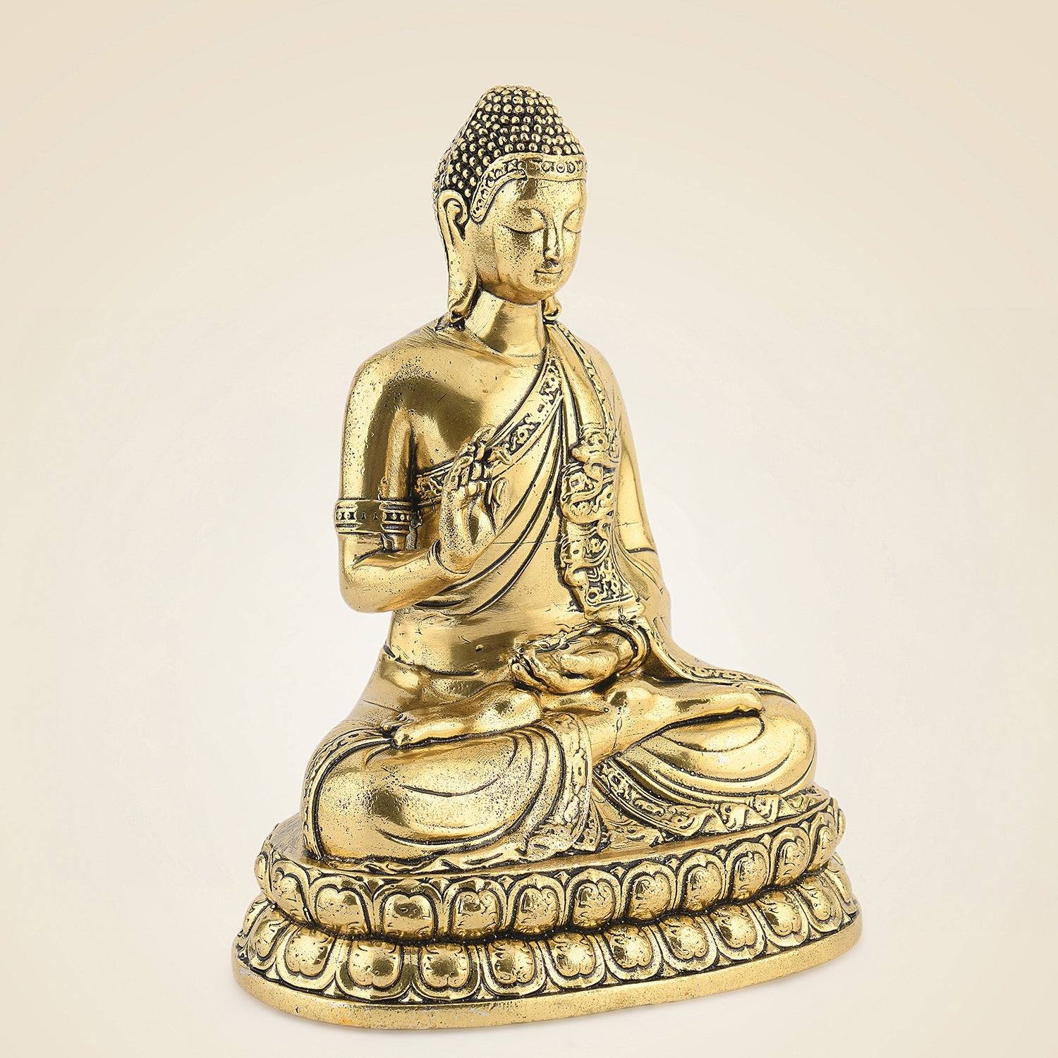 Pure Brass Meditating Buddha Idol – 6.5" Handcrafted Murti