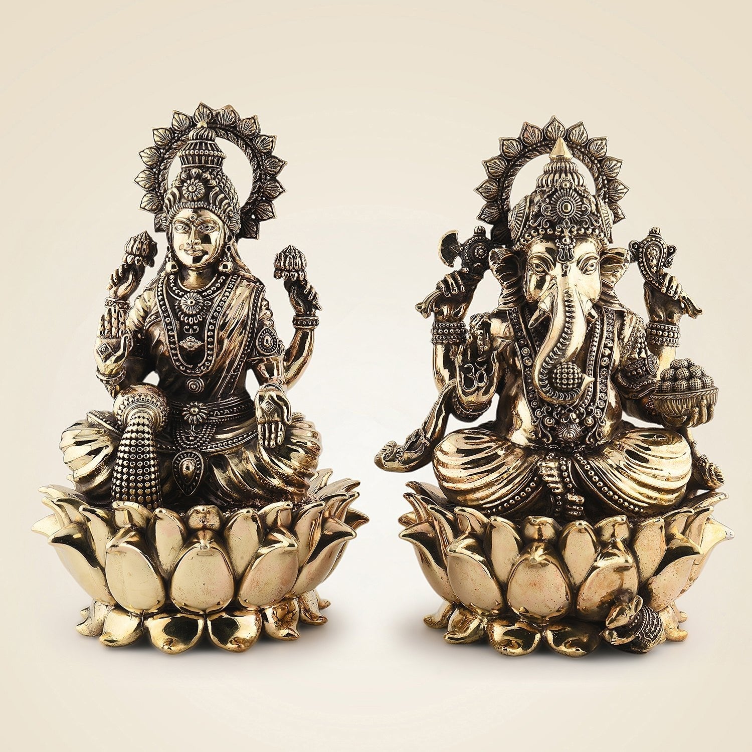 Ganesh Lakshmi Brass Idol 12" – Handcrafted Superfine Decor Statue