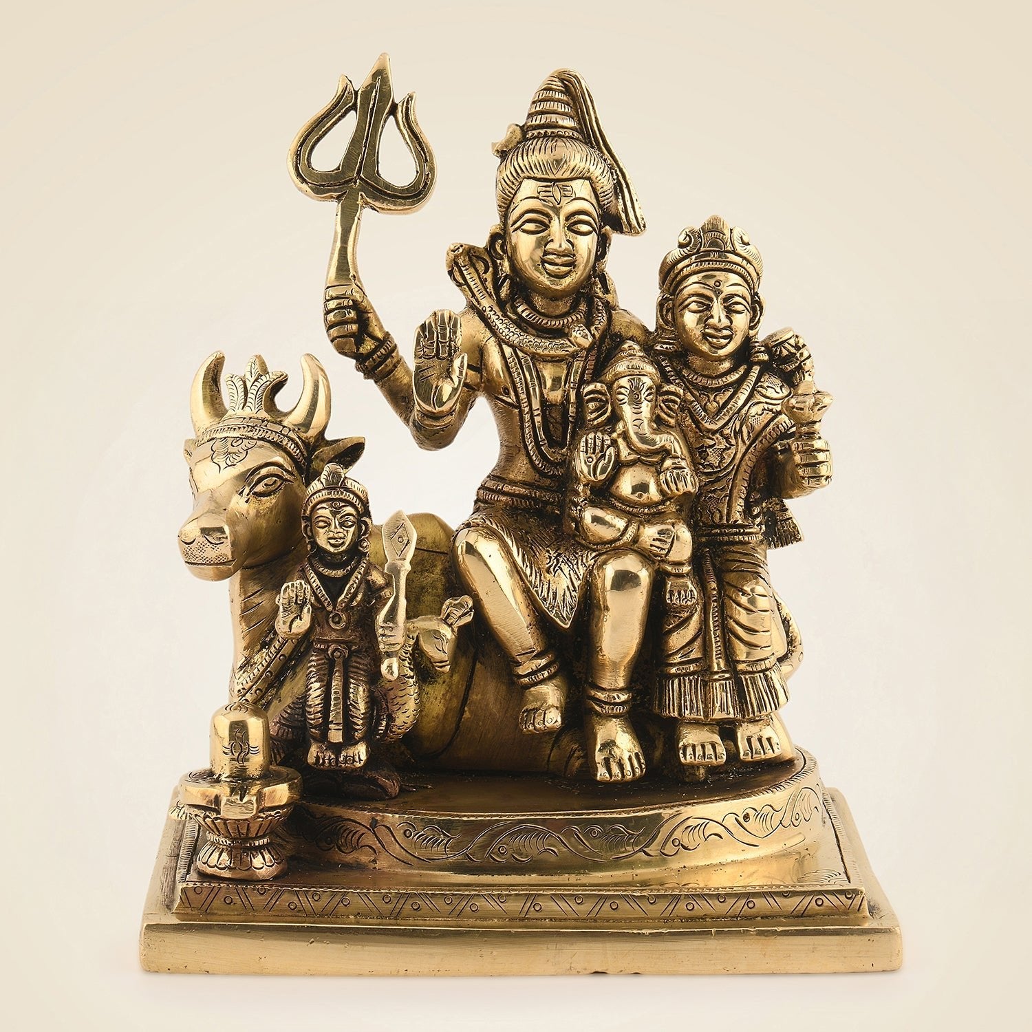 Shiv Parivar Brass Idol – 7" Divine Family Ensemble Statue in for Peace & Prosperity