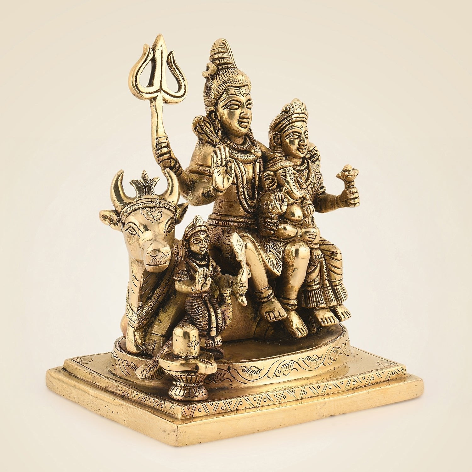 Shiv Parivar Brass Idol – 7" Divine Family Ensemble Statue in for Peace & Prosperity