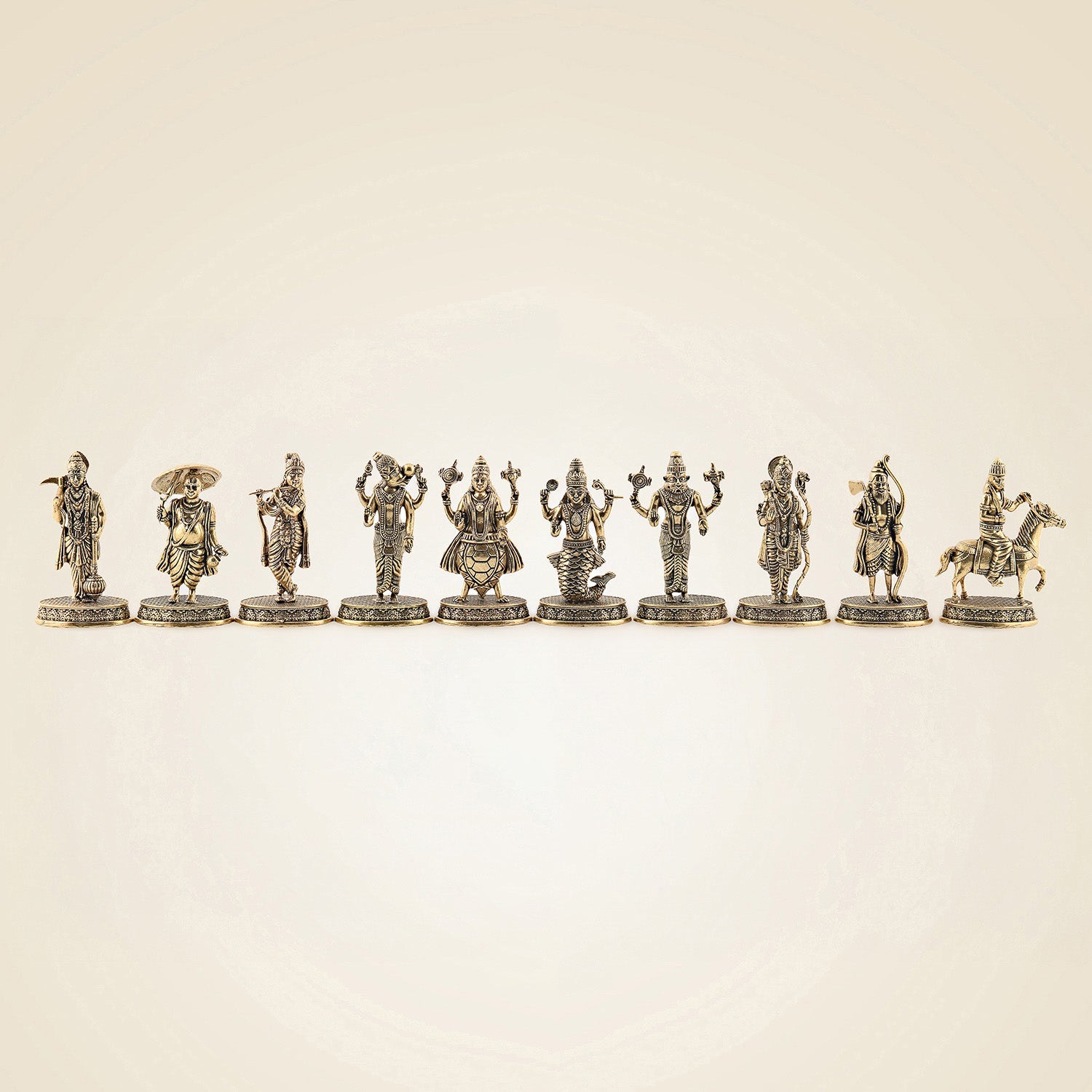 Dasavatharam Brass Set – 10 Avatars of Vishnu, Handcrafted Miniature Statues 2.5″