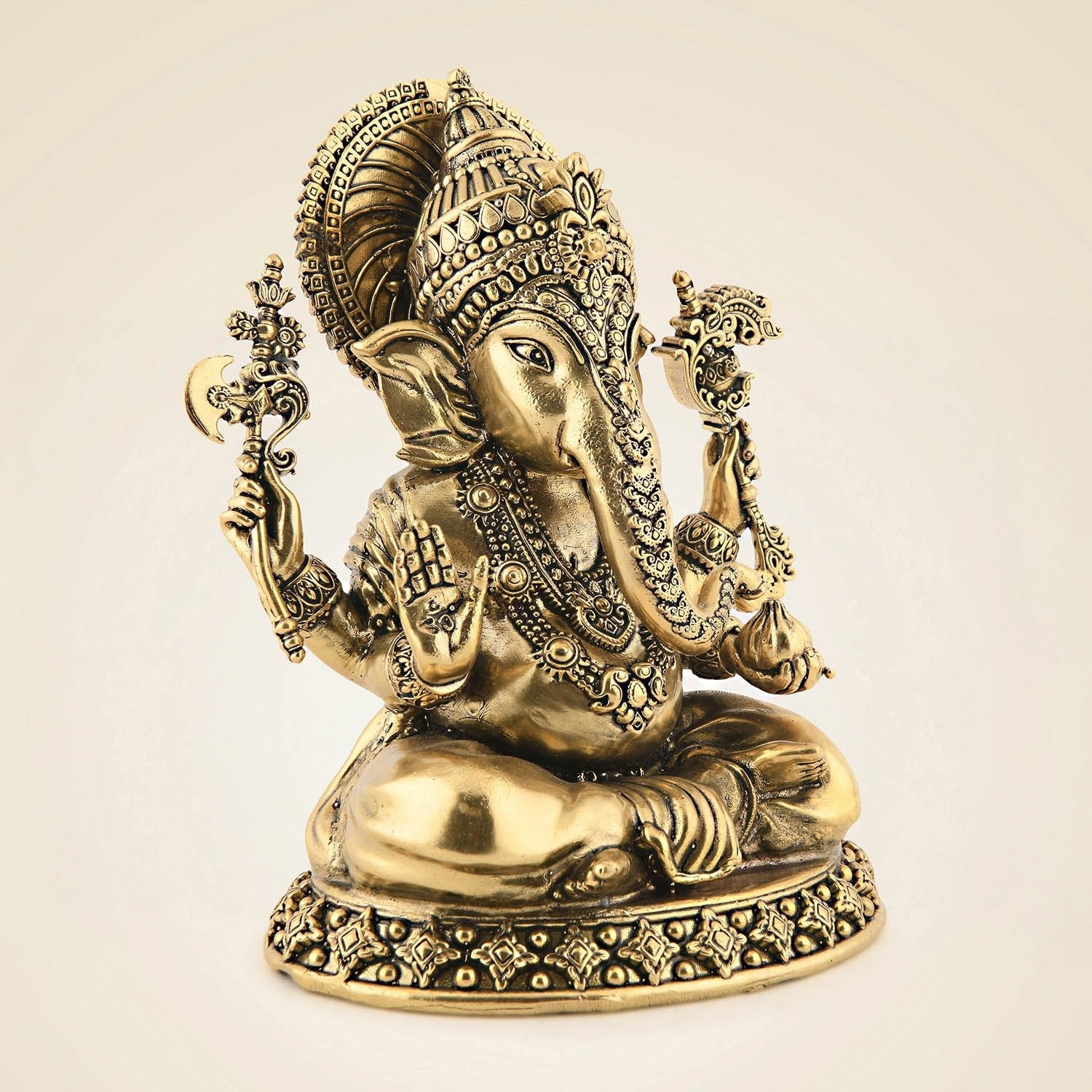 Brass Ganesha Idol 5.75" – Seated on Oval Base | Finely Handcrafted Art