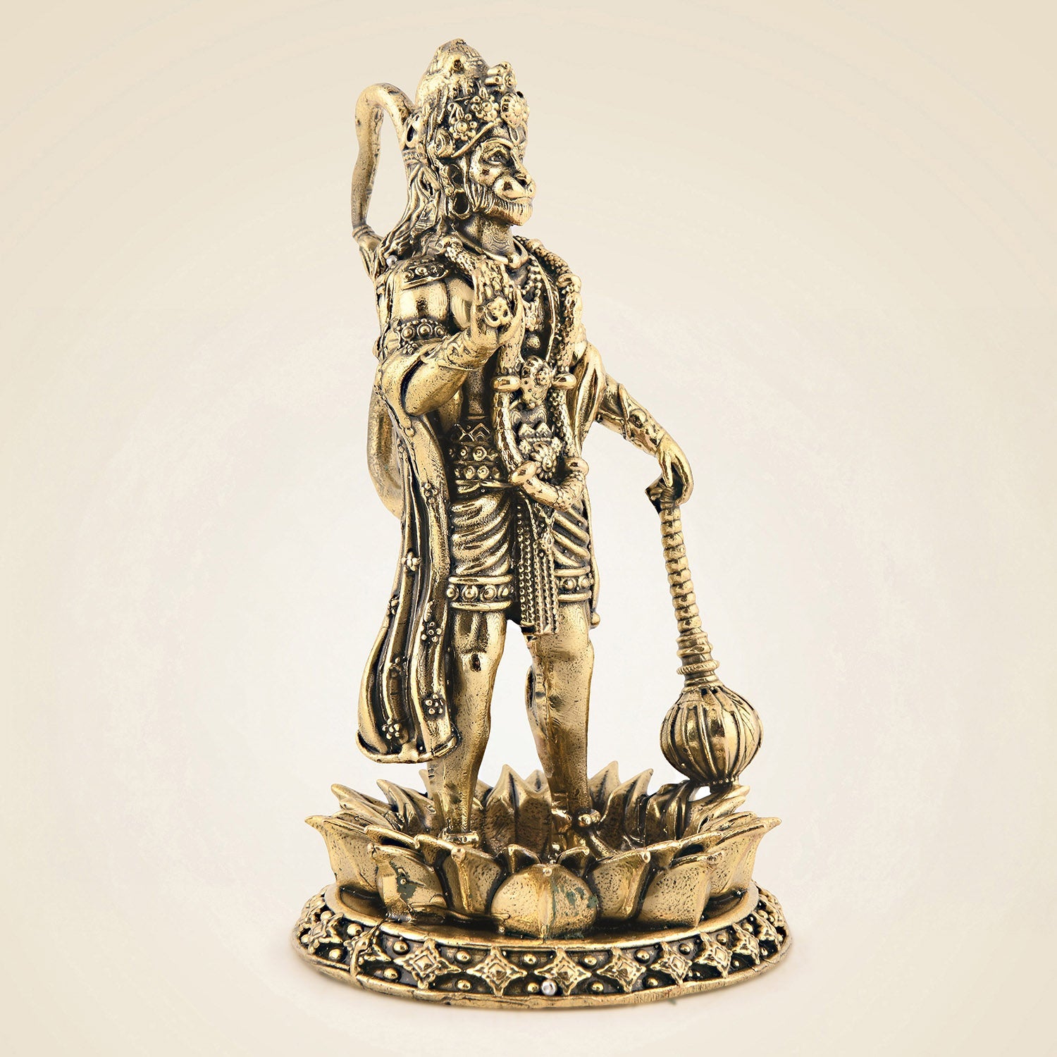 Brass Hanuman Standing on Lotus 4″ – Superfine Carved Idol for Positivity