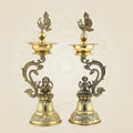 Laxmi Ganesh Brass Diya Stand – 13" Traditional Pooja Lamp for Spiritual Decor