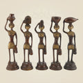 Pure Brass Tribal Ladies Sculpture – 7.5" Handcrafted Artisan Decor