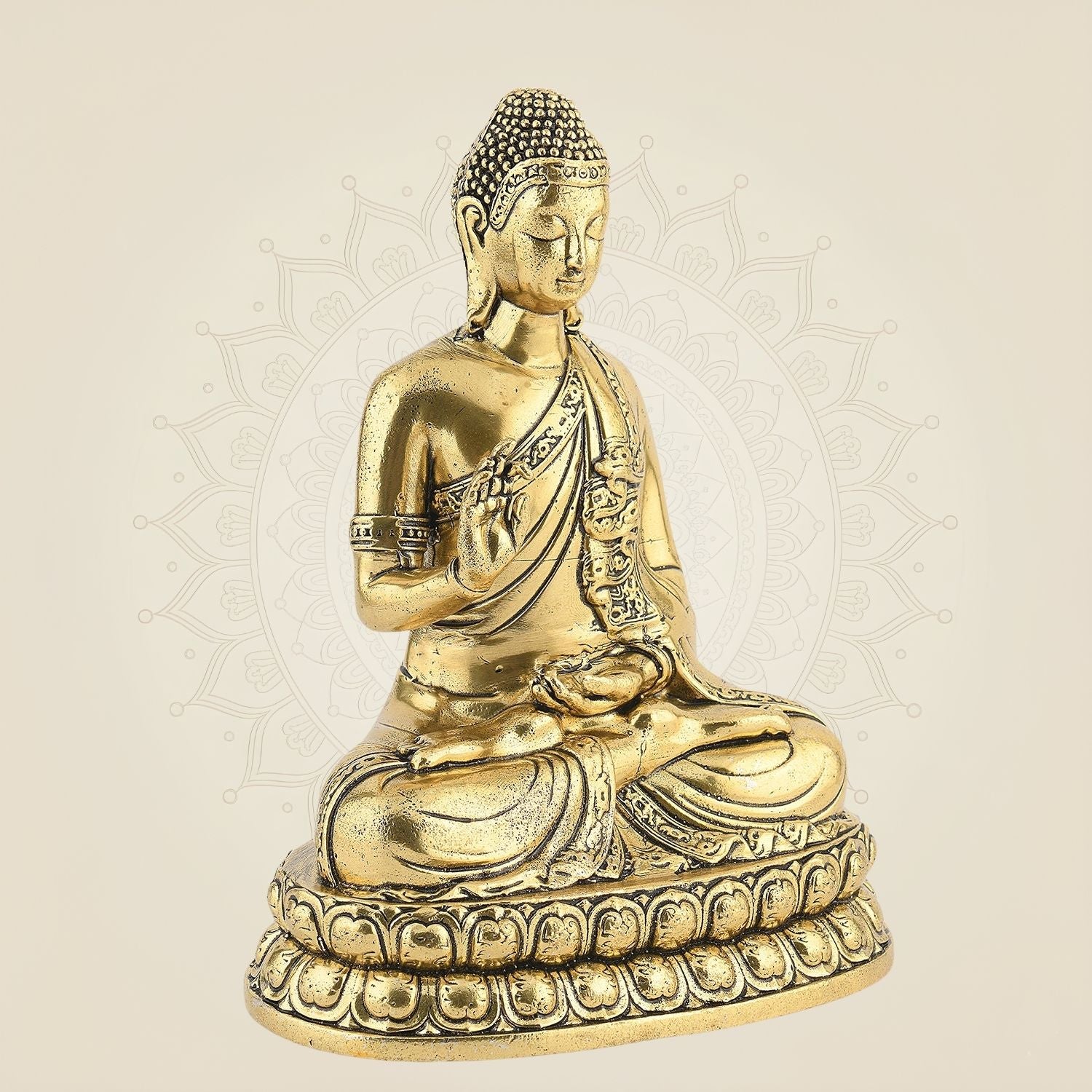 Pure Brass Meditating Buddha Idol – 6.5" Handcrafted Murti