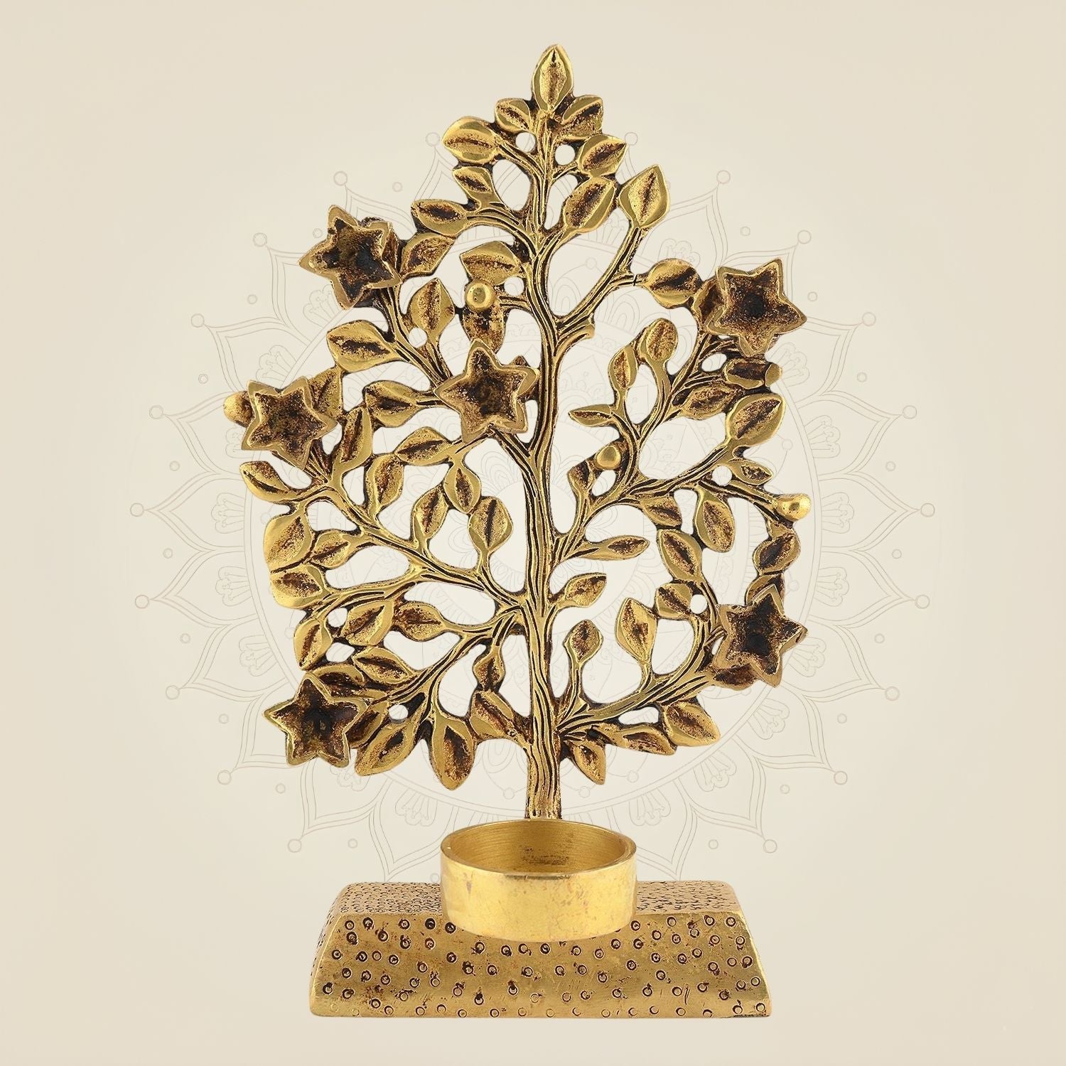 9.5" Pure Brass Tree of Life with Diya – Handcrafted Spiritual Decor