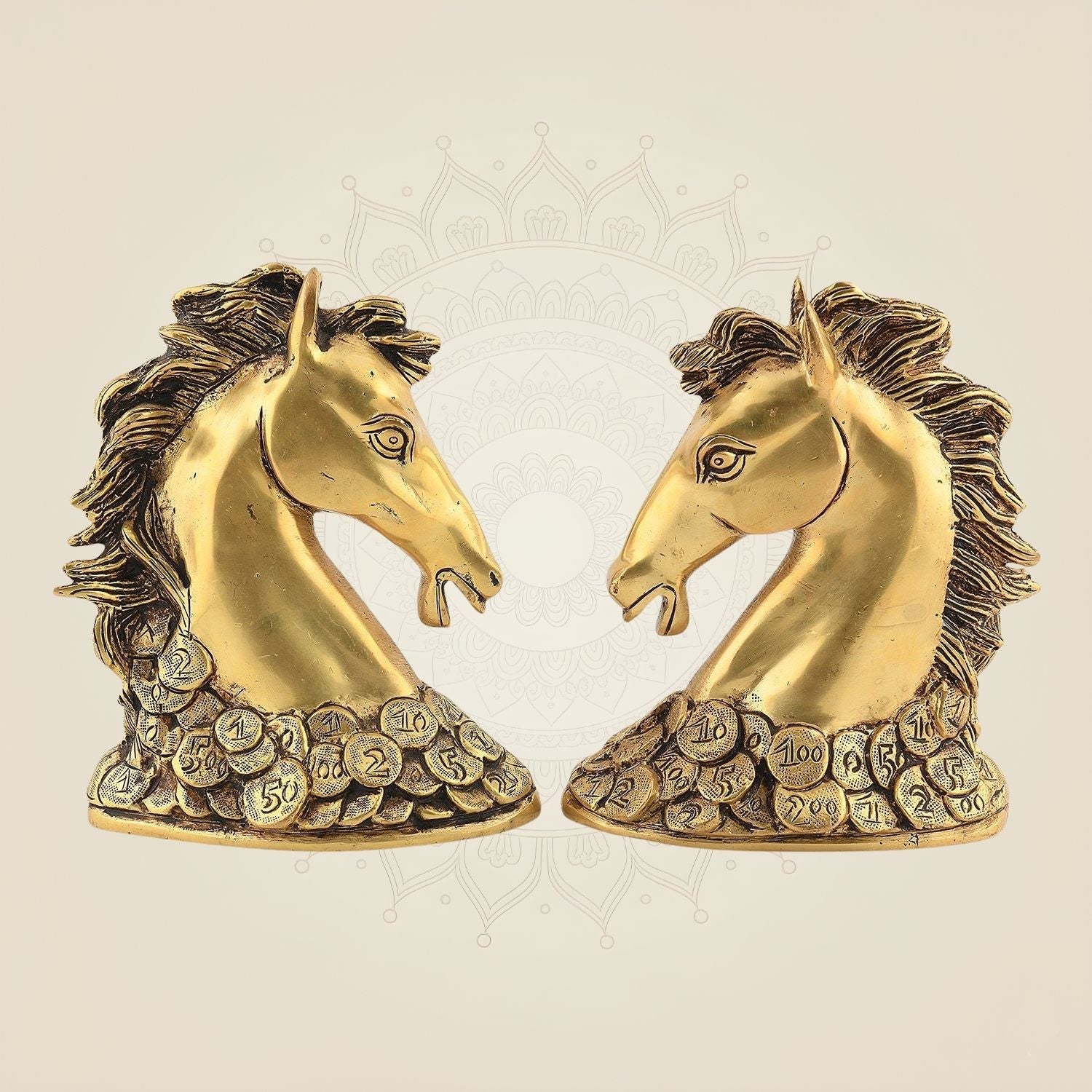 Pure Brass Horse Head Set – 7" Handcrafted Artisan Decorative Sculptures