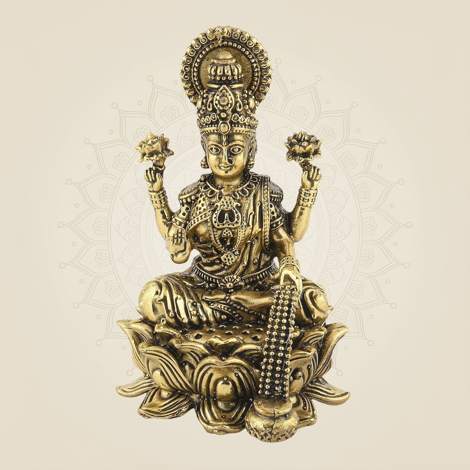 Laxmi Maa on Lotus Idol- 4.25" Handcrafted Brass Wealth Statue