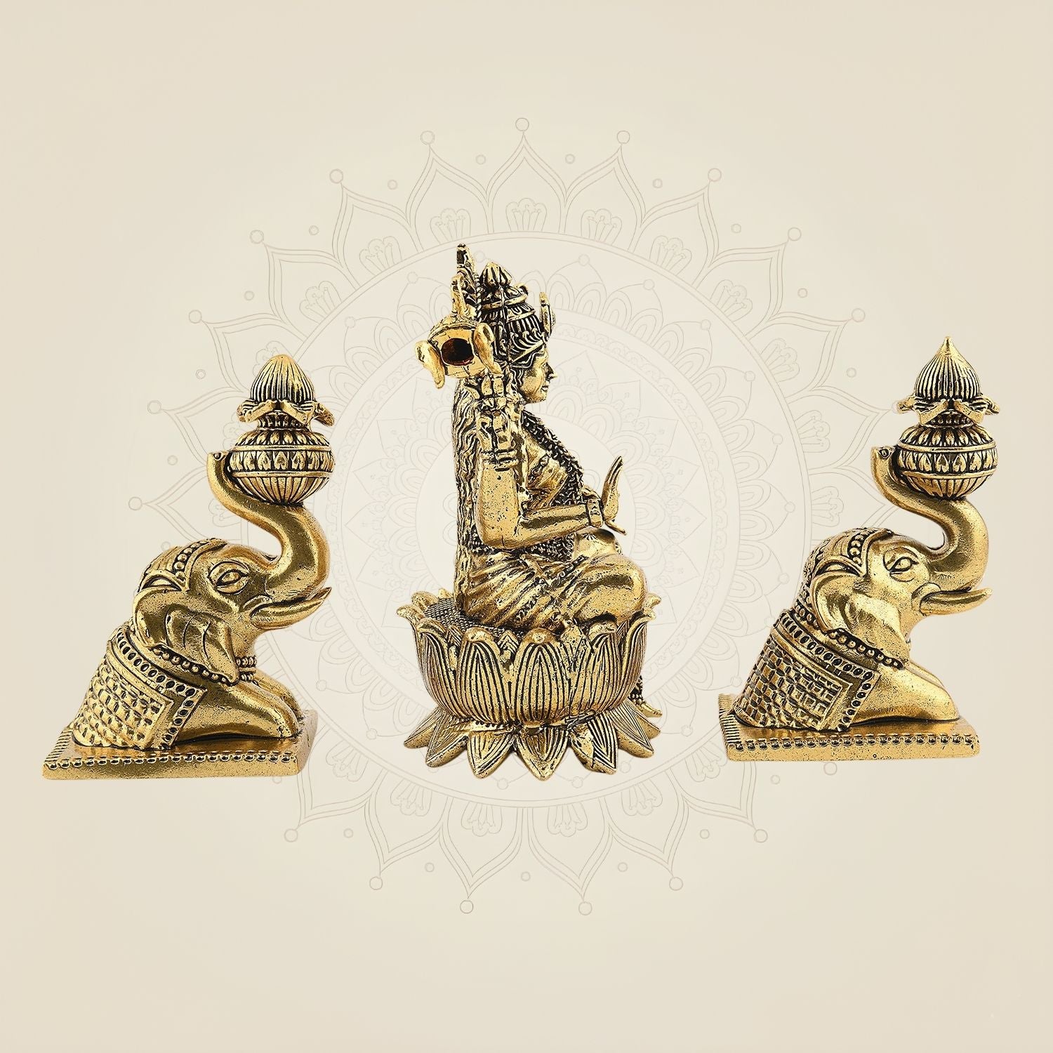 Gajalakshmi with Elephants on Lotus Idol 5" Handcrafted Pure Brass Sculpture