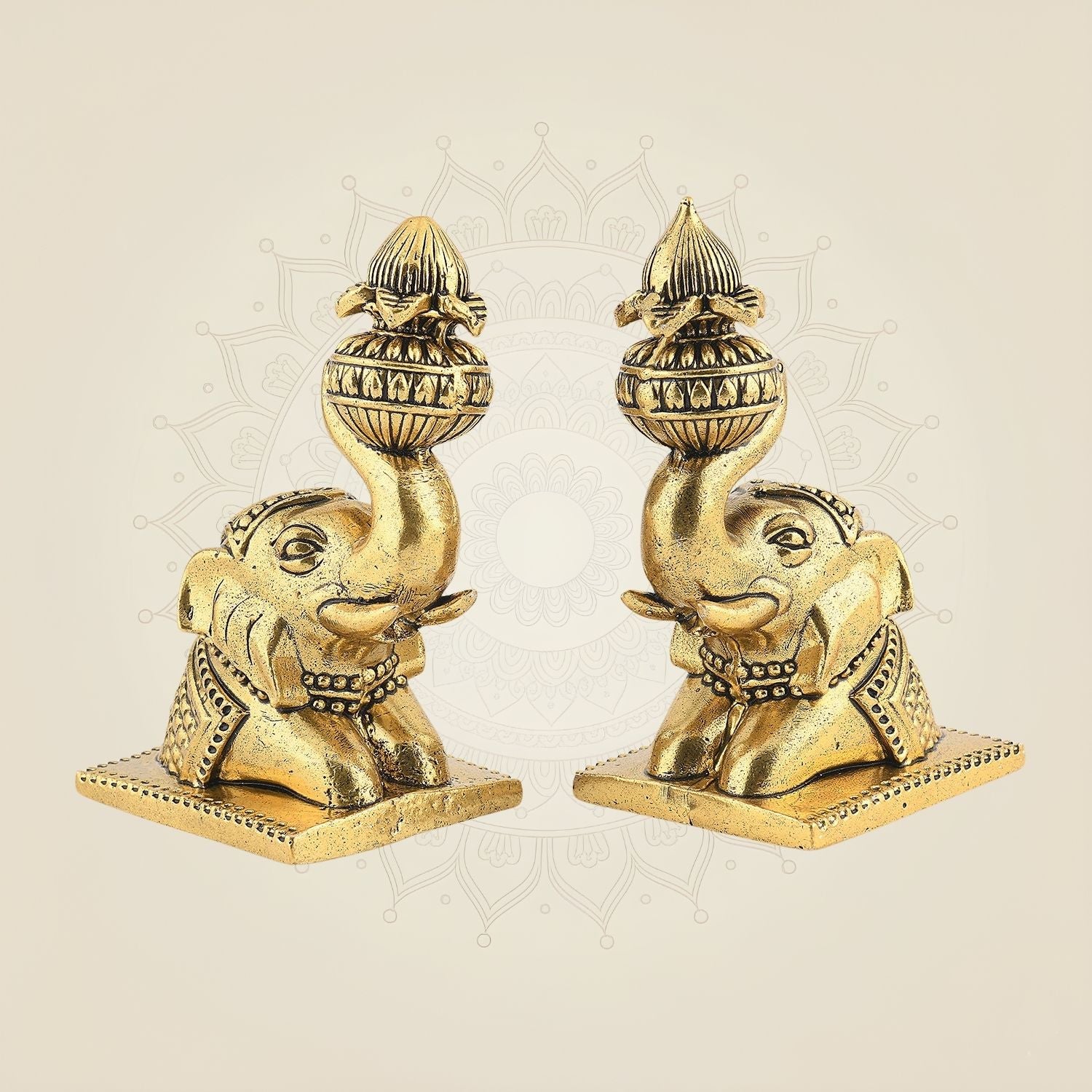 Brass Elephant Pair 4"- Handcrafted Pure Brass Decor Figurines (Set of 2)