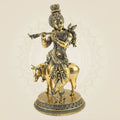 Lord Krishna with Cow Idol – 8" Handcrafted Brass Murti for Spiritual Gift & Decor