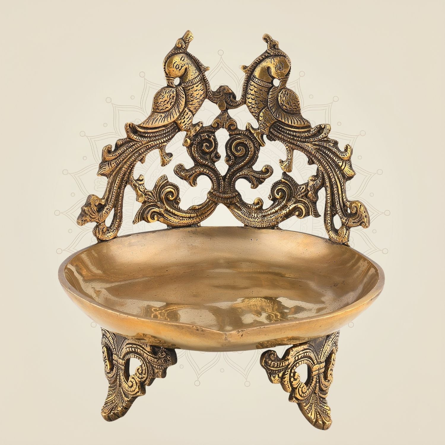 Big Brass Oil Lamp Diya 9"– Traditional Peacock Diya for Aarti, Temple & Pooja Use