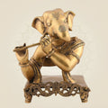 11.75" Ganesha Playing Flute Brass Idol – Hindu Sculpture