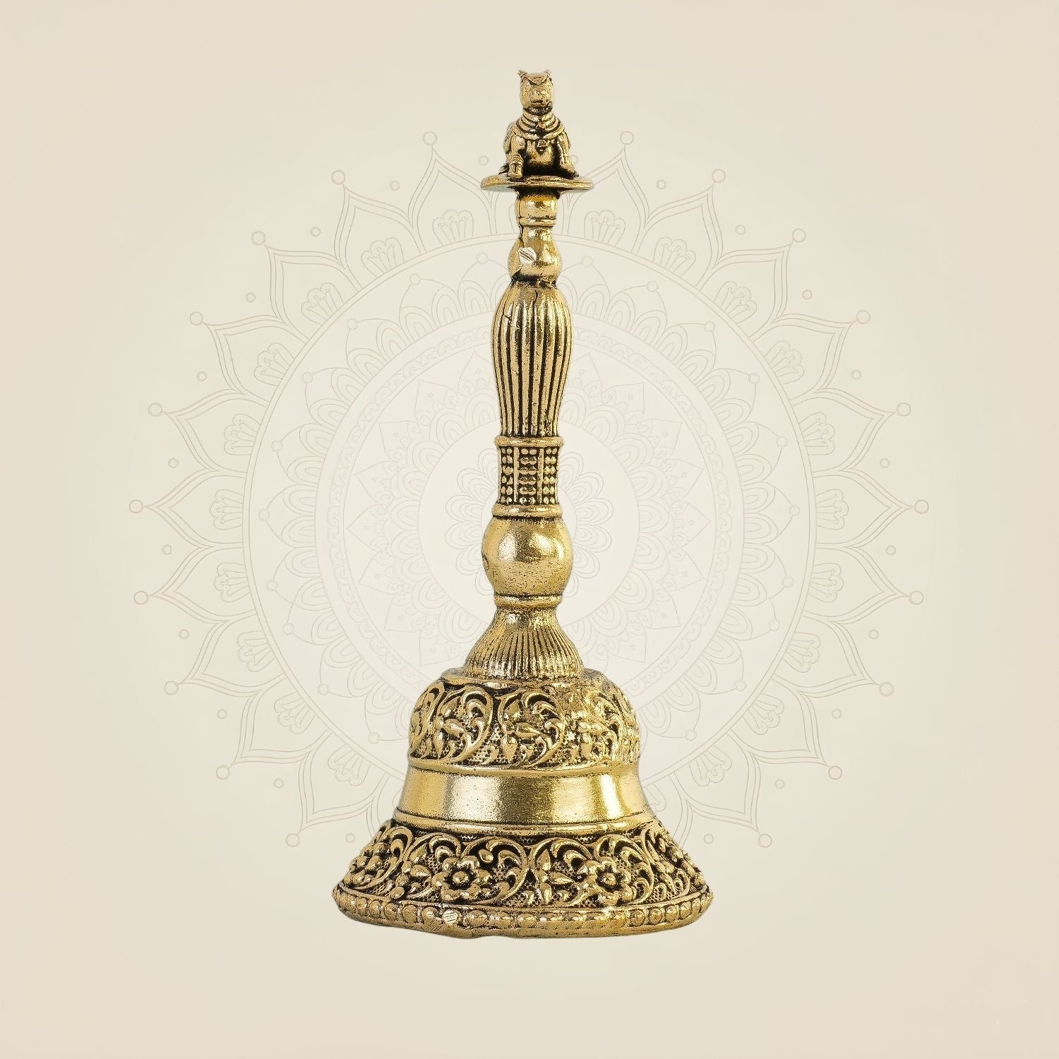 Brass Nandi Pooja Bell– 3.75" Handcrafted Light Ghanti for Mandir & Rituals