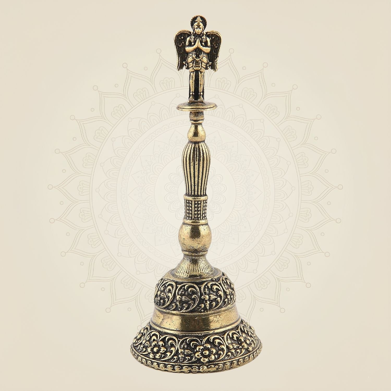 Pure Brass Pooja Bell with Garud – 4.25" Light Handcrafted Bell for Temple & Rituals