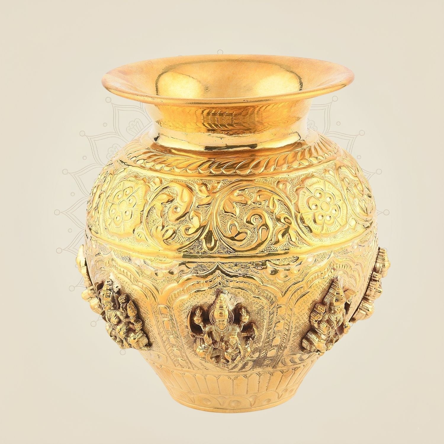 Pure Brass Ashtalakshmi Kalash – 5.75" Light Handcrafted Kalash for Pooja