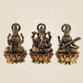 Laxmi Ganesh Saraswati Idol – 6" Handmade Brass Murti on Lotus