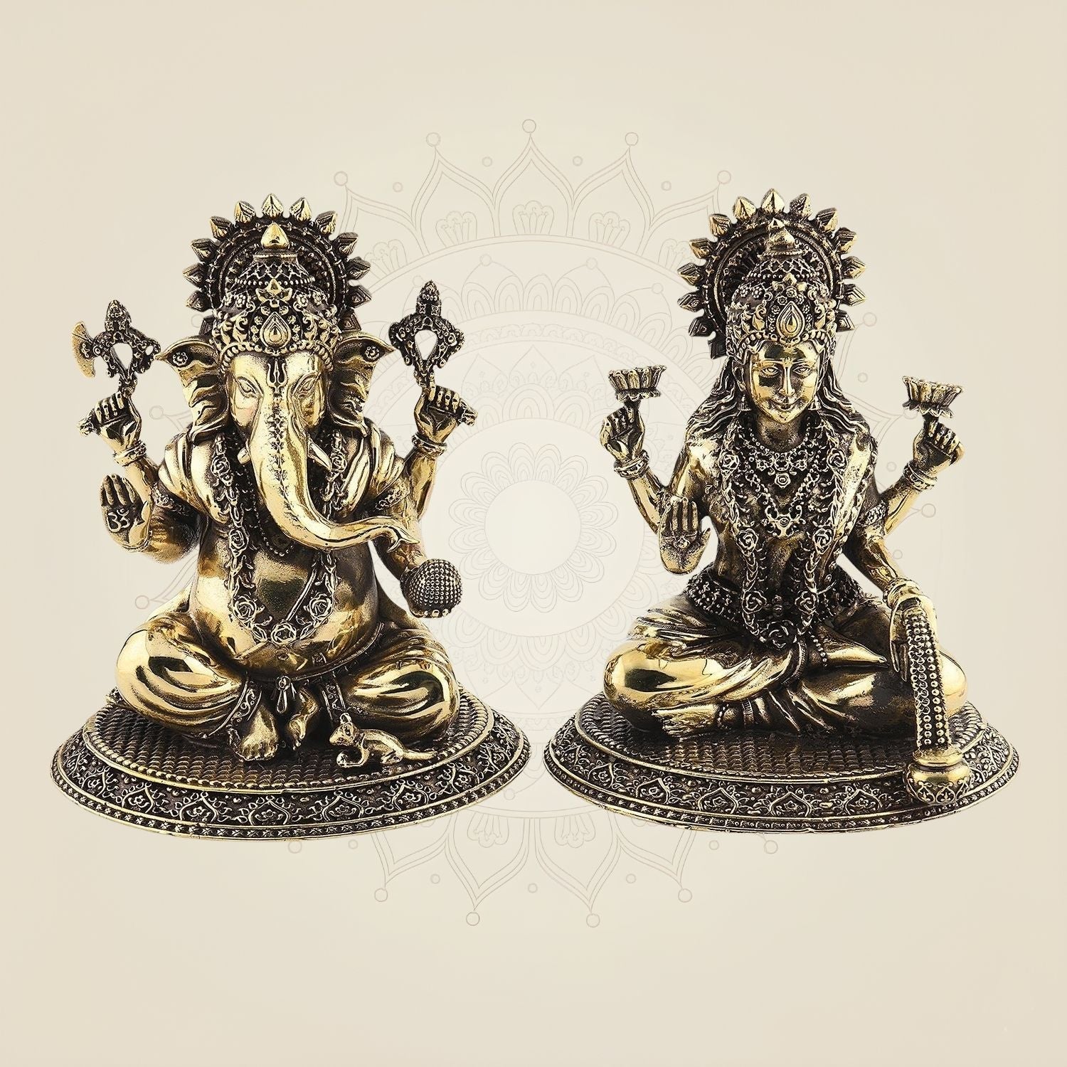 Laxmi Ganesh Brass Idol – 5.25'' Handcrafted Lightweight Pooja Murti