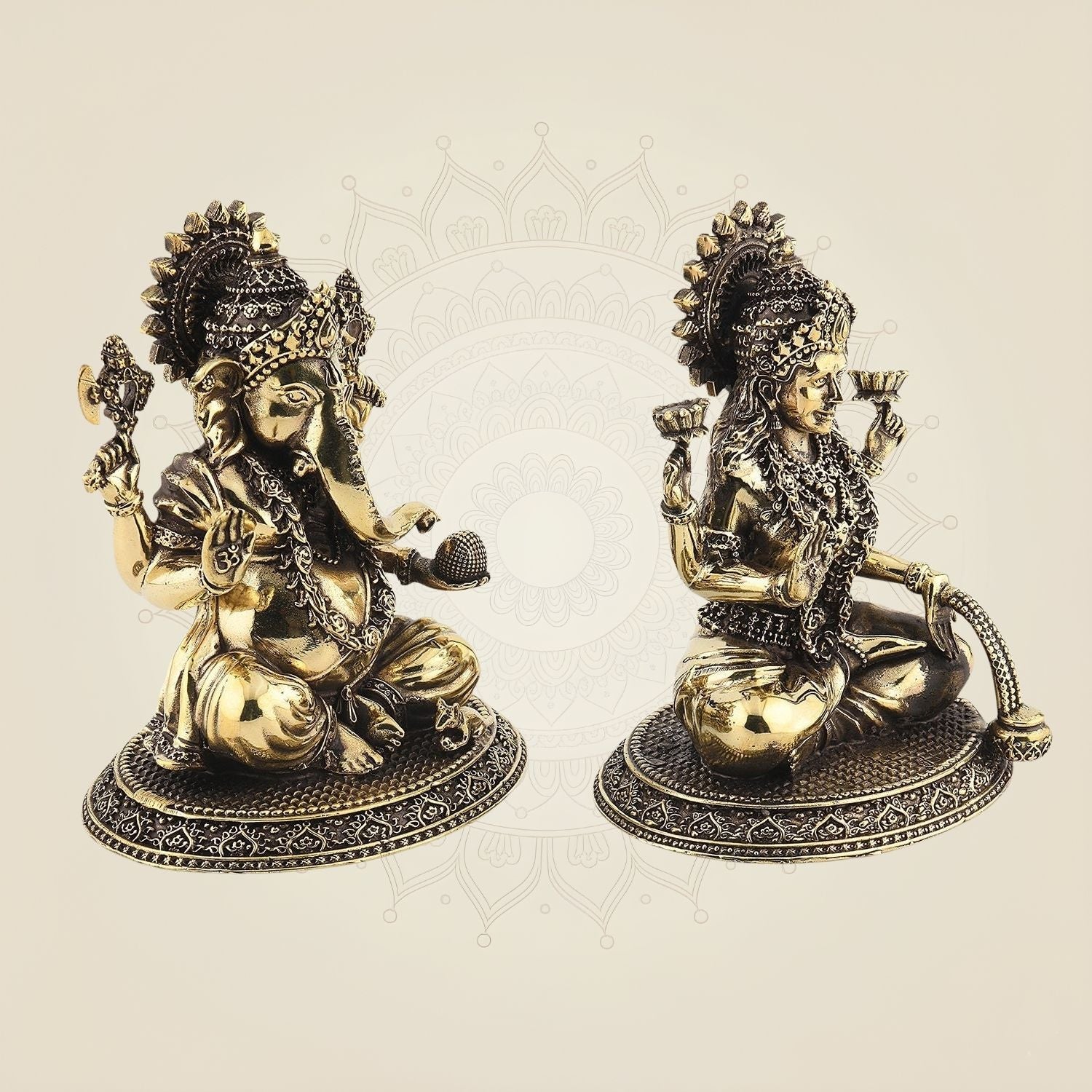 Laxmi Ganesh Brass Idol – 5.25'' Handcrafted Lightweight Pooja Murti