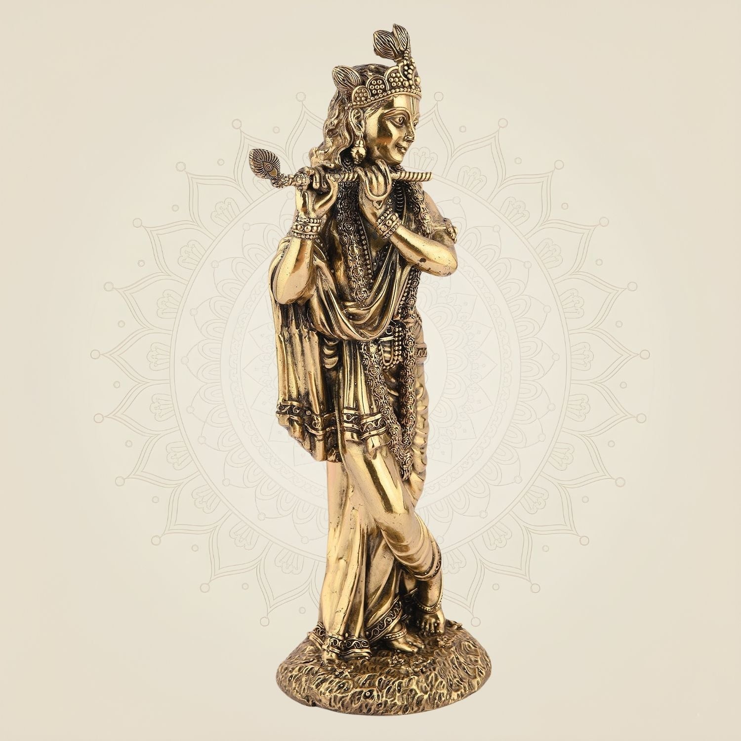 Standing Lord Krishna with Flute Idol – 12" Handcrafted Pure Brass