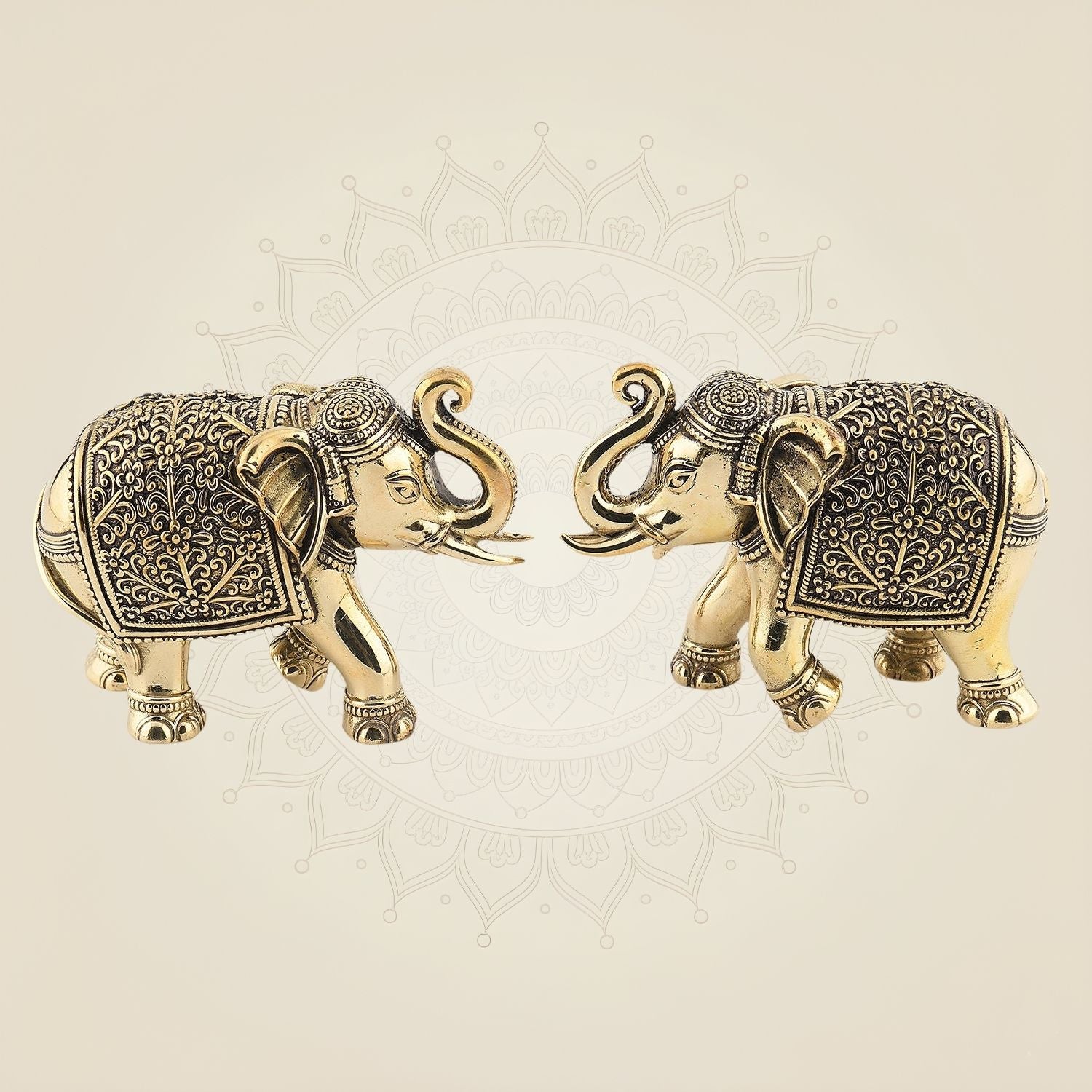 Handcrafted Brass Elephant Pair – 3" Superfine Lightweight Decorative Idol