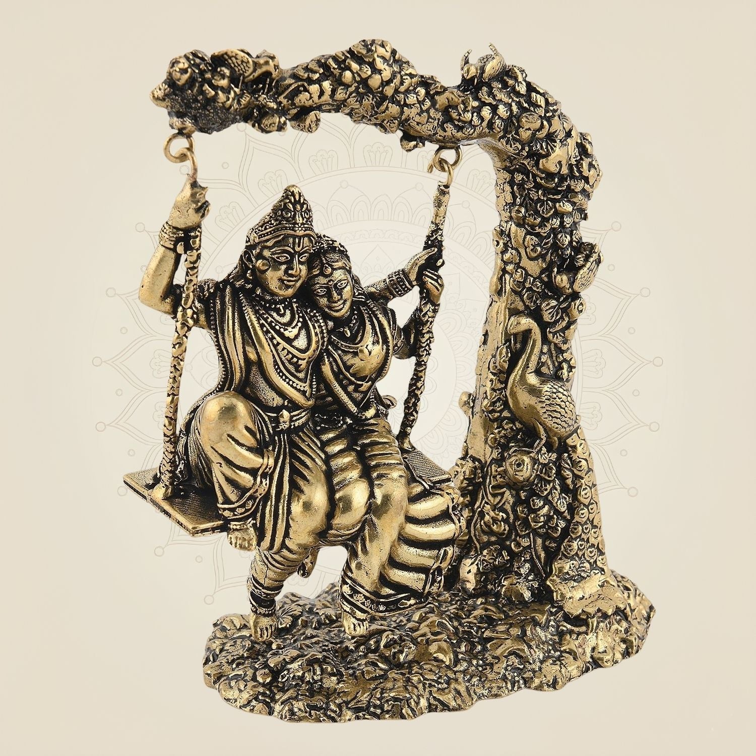 Radha Krishna on Swing Brass Idol – 4" Handcrafted Jhula Murti for Pooja & Gifting