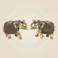 Intricately Carved Elephant Pair – 3" Lightweight Pure Brass Handicraft