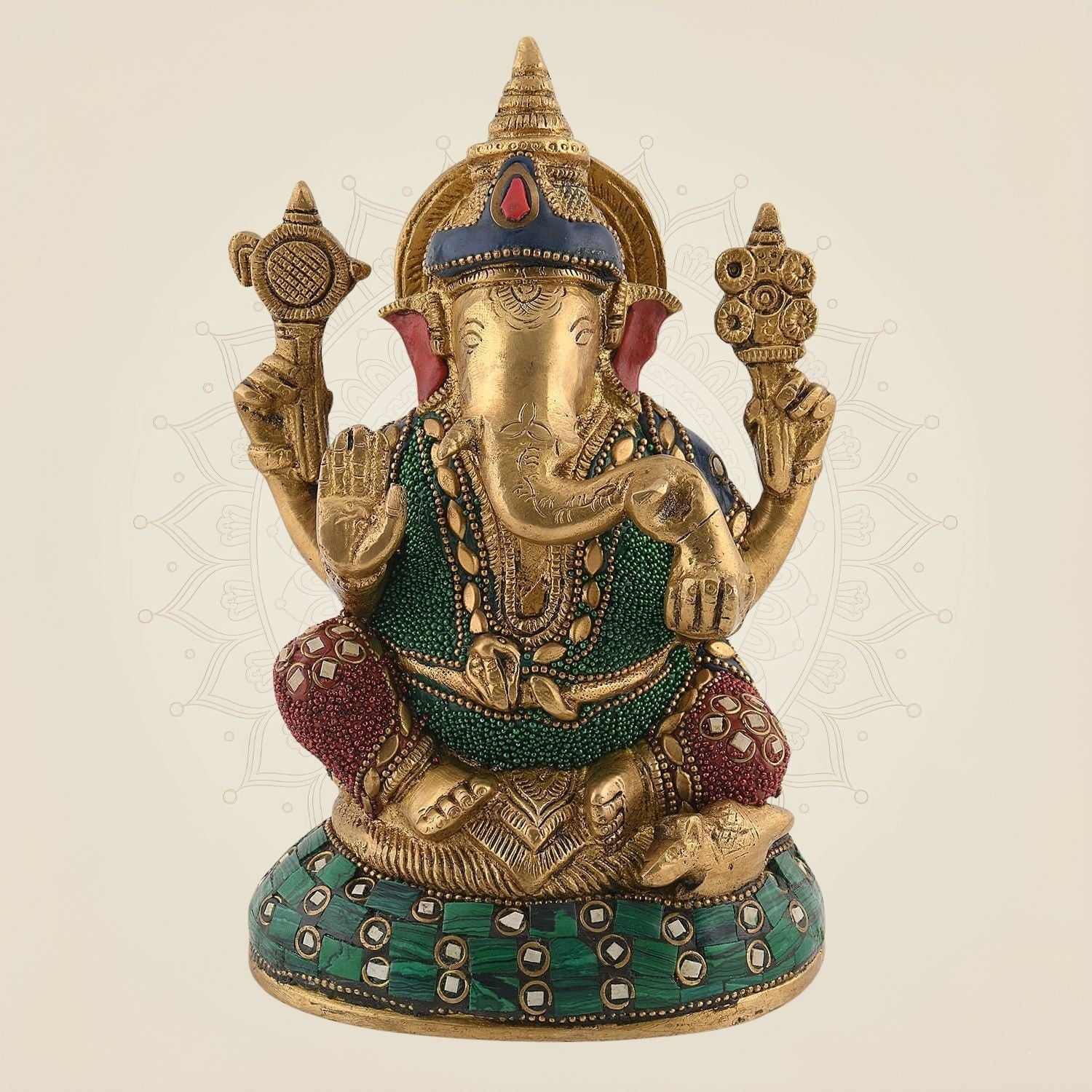 8" Stone-Finish Brass Ganesha Idol – Handcrafted Murti