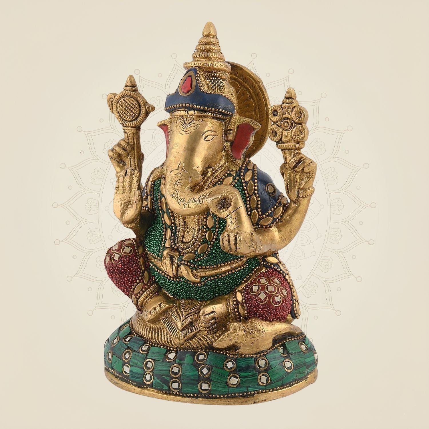 8" Stone-Finish Brass Ganesha Idol – Handcrafted Murti