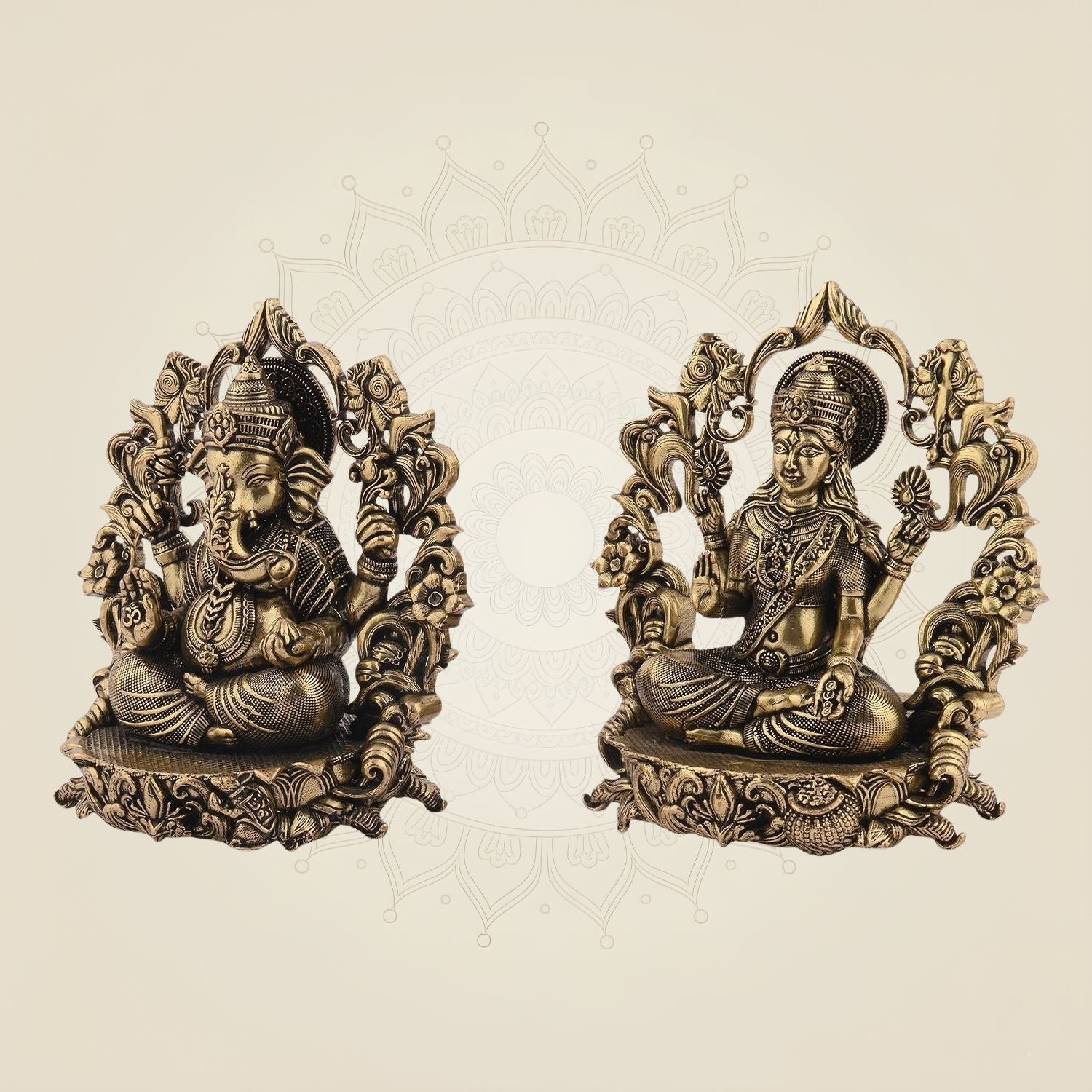 Laxmi Ganesh with Darbar 3.75" Brass Idol – Superfine Lightweight Artisan Craft