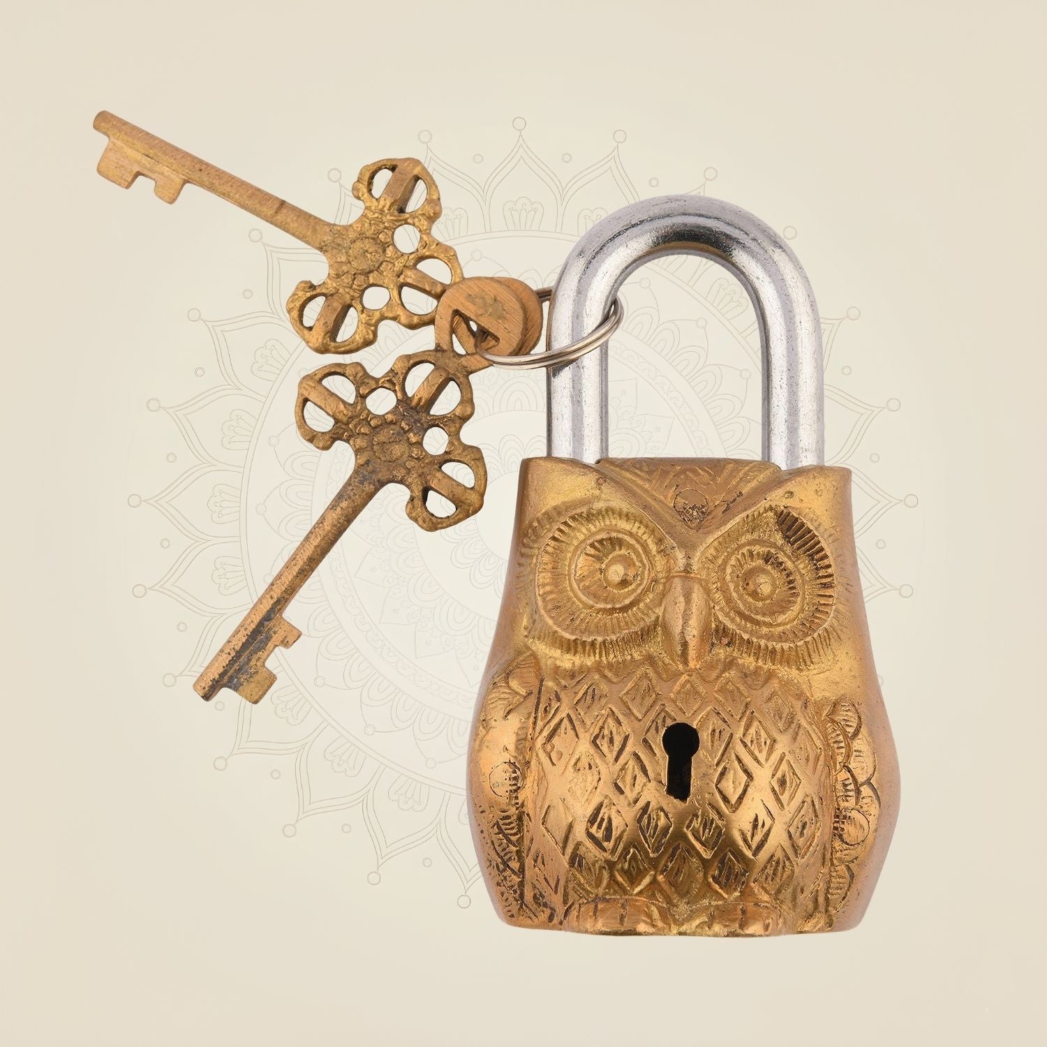 Owl Shape Brass Lock – 3" Handmade Vintage-Style Brass Padlock Artisan