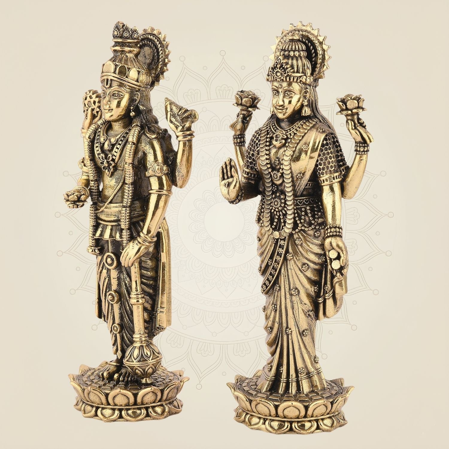 Laxmi Ji & Vishnu Ji Idol in Pure Brass Handcrafted Decor – 6.75" Artisan