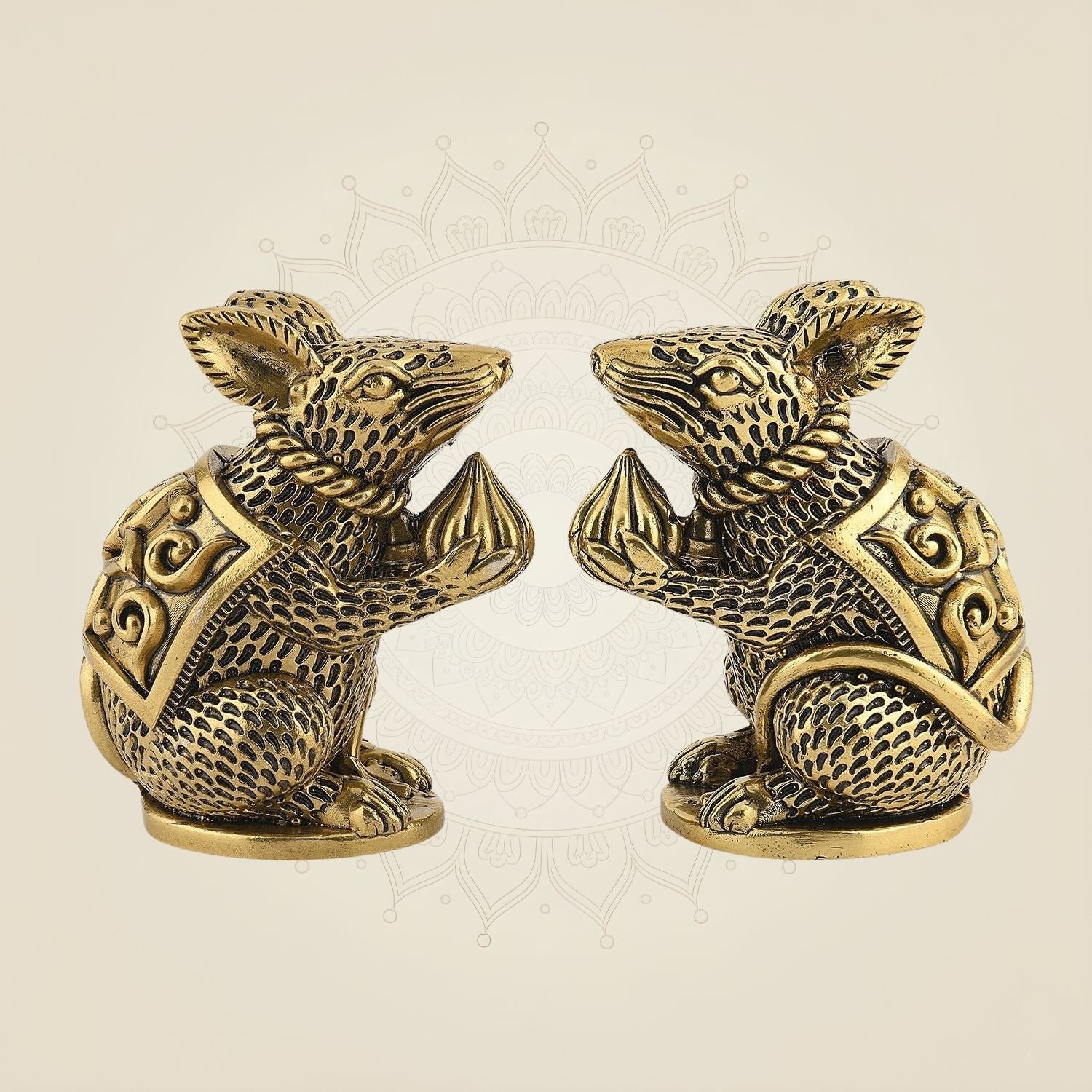 4" Mushakraj Pair Idol – Pure Brass Mouse Statues for Ganpati Pooja & Mandir Decor