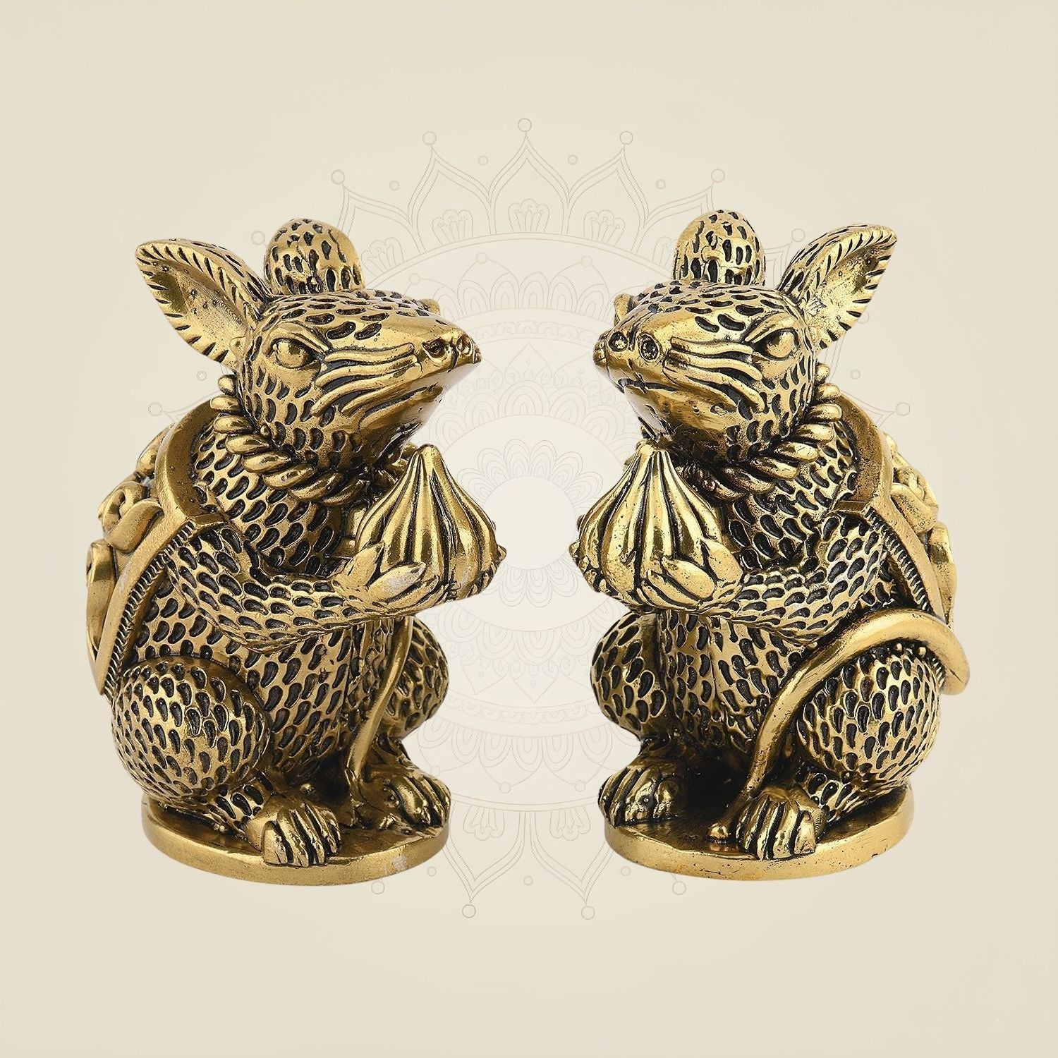 4" Mushakraj Pair Idol – Pure Brass Mouse Statues for Ganpati Pooja & Mandir Decor