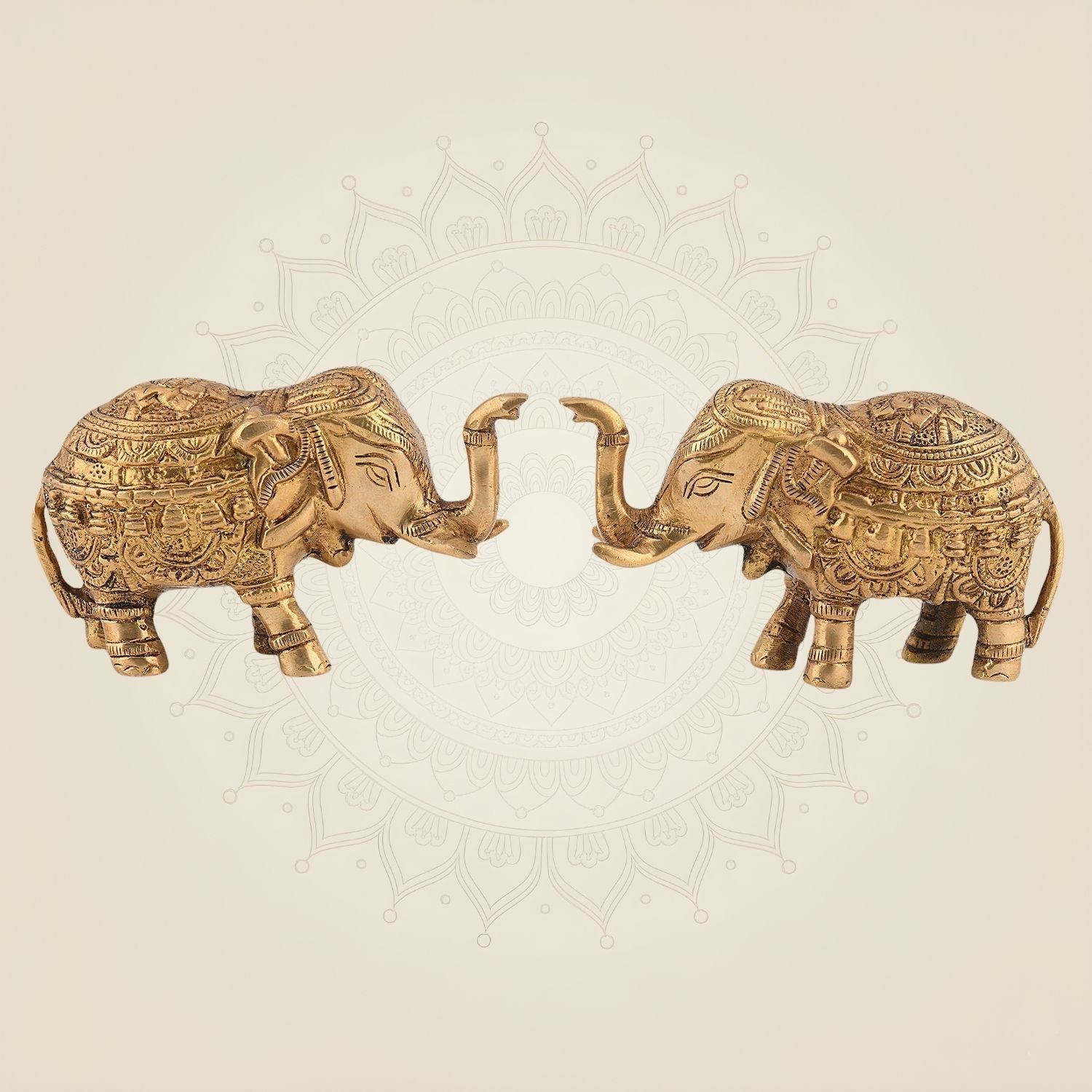 Brass Elephant Pair 3 Inch Handcrafted Vastu Decor Showpiece for Home & Office