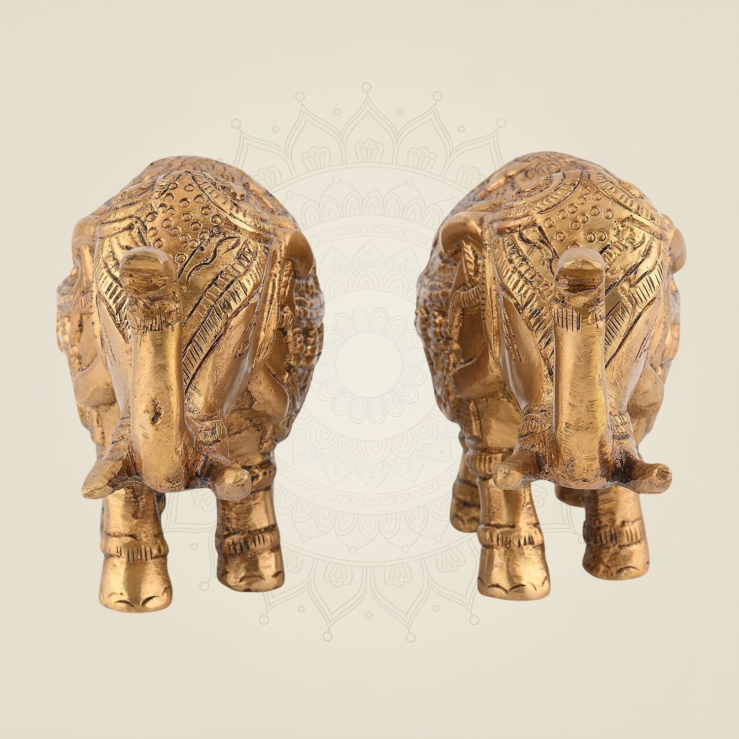 Brass Elephant Pair 3 Inch Handcrafted Vastu Decor Showpiece for Home & Office