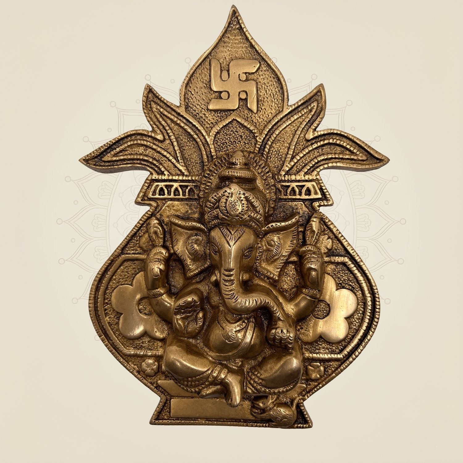 9.5" Brass Ganesha on Kalash Wall Hanging – Handmade Pooja & Entrance Decor