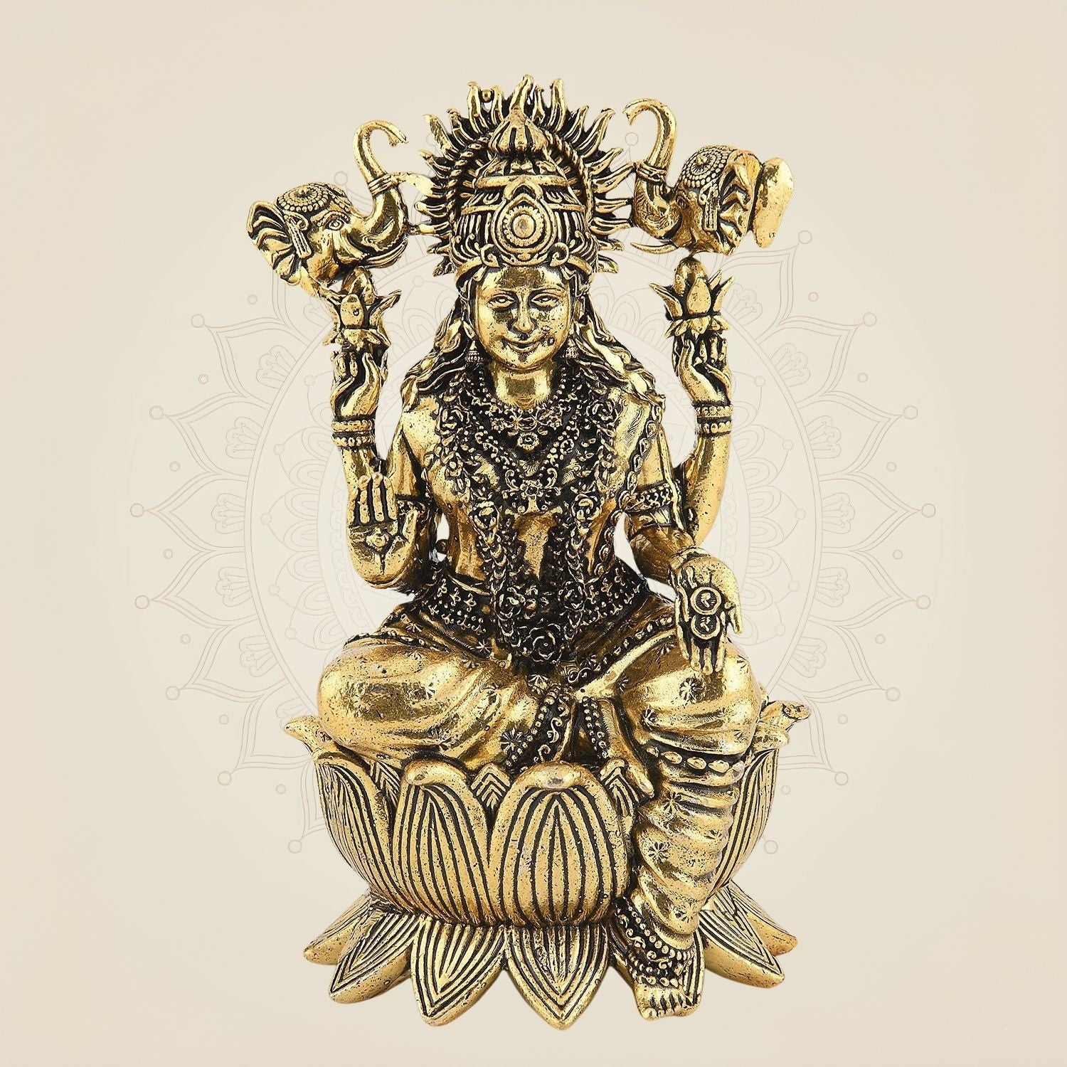 Gajalakshmi on Lotus Idol 5 Inch - Handmade Superfine Pure Brass Artisan