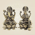 Intricately Carved Laxmi Ganesh Idol on Lotus Idol 6"- Superfine Lightweight Brass Statue