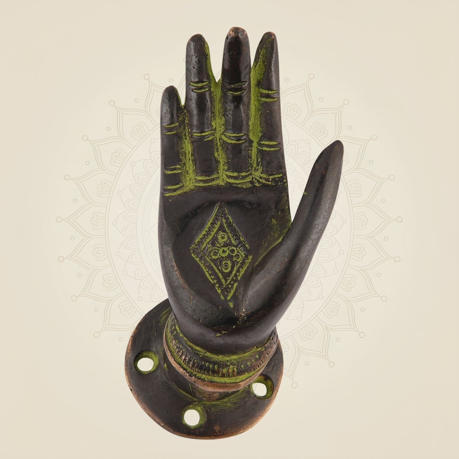 3.75" Buddha Blessing Hand Brass Door Handle – Antique Finish Spiritual Decor