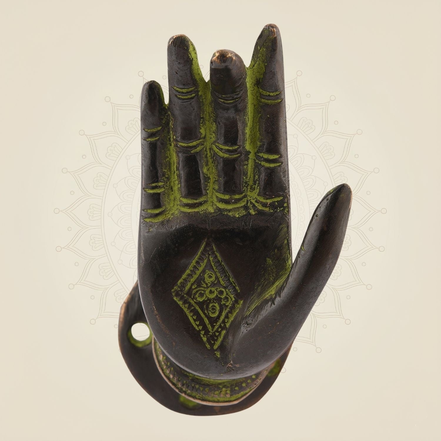 3.75" Buddha Blessing Hand Brass Door Handle – Antique Finish Spiritual Decor