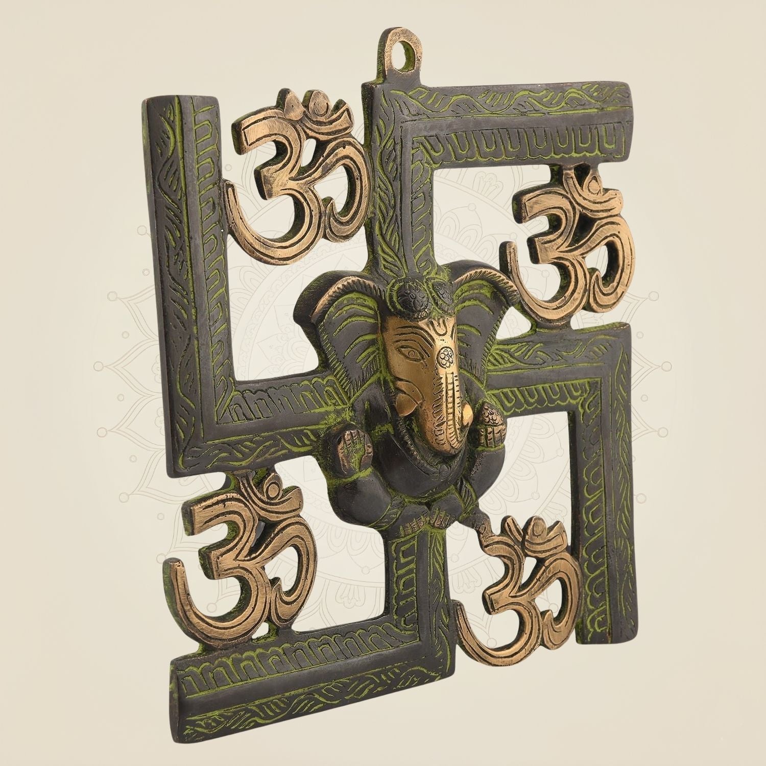 Ganesh Swastik Wall Hanging 8" Artisan– Handcrafted Pure Brass