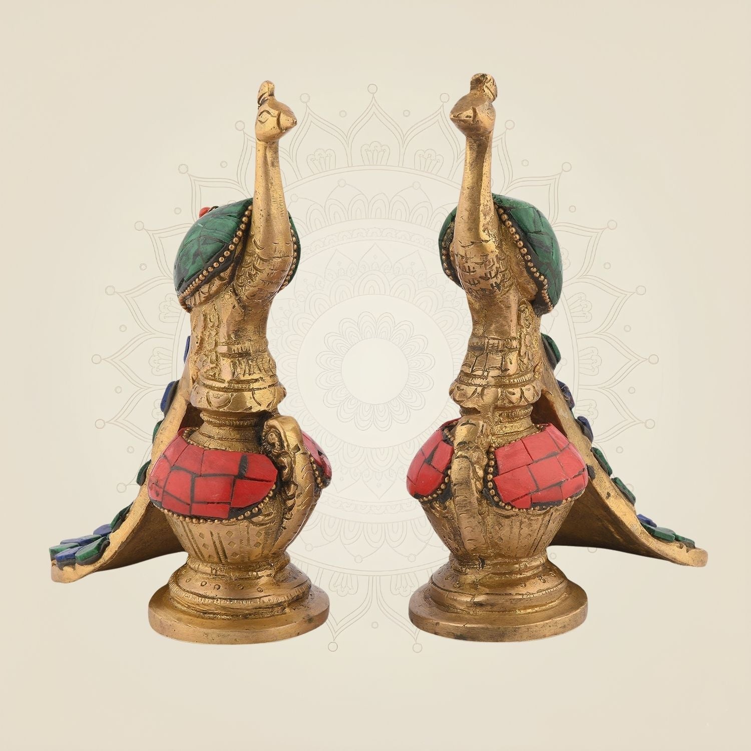 5.5" Brass Peacock Pair – Handcrafted Stone-Finish Decor Idol Set for Home & Gifts