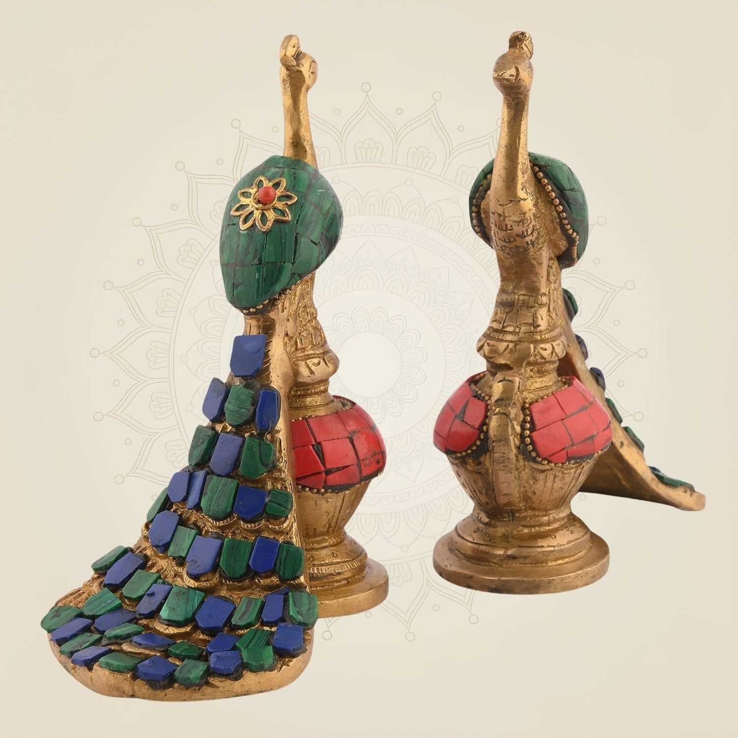 5.5" Brass Peacock Pair – Handcrafted Stone-Finish Decor Idol Set for Home & Gifts