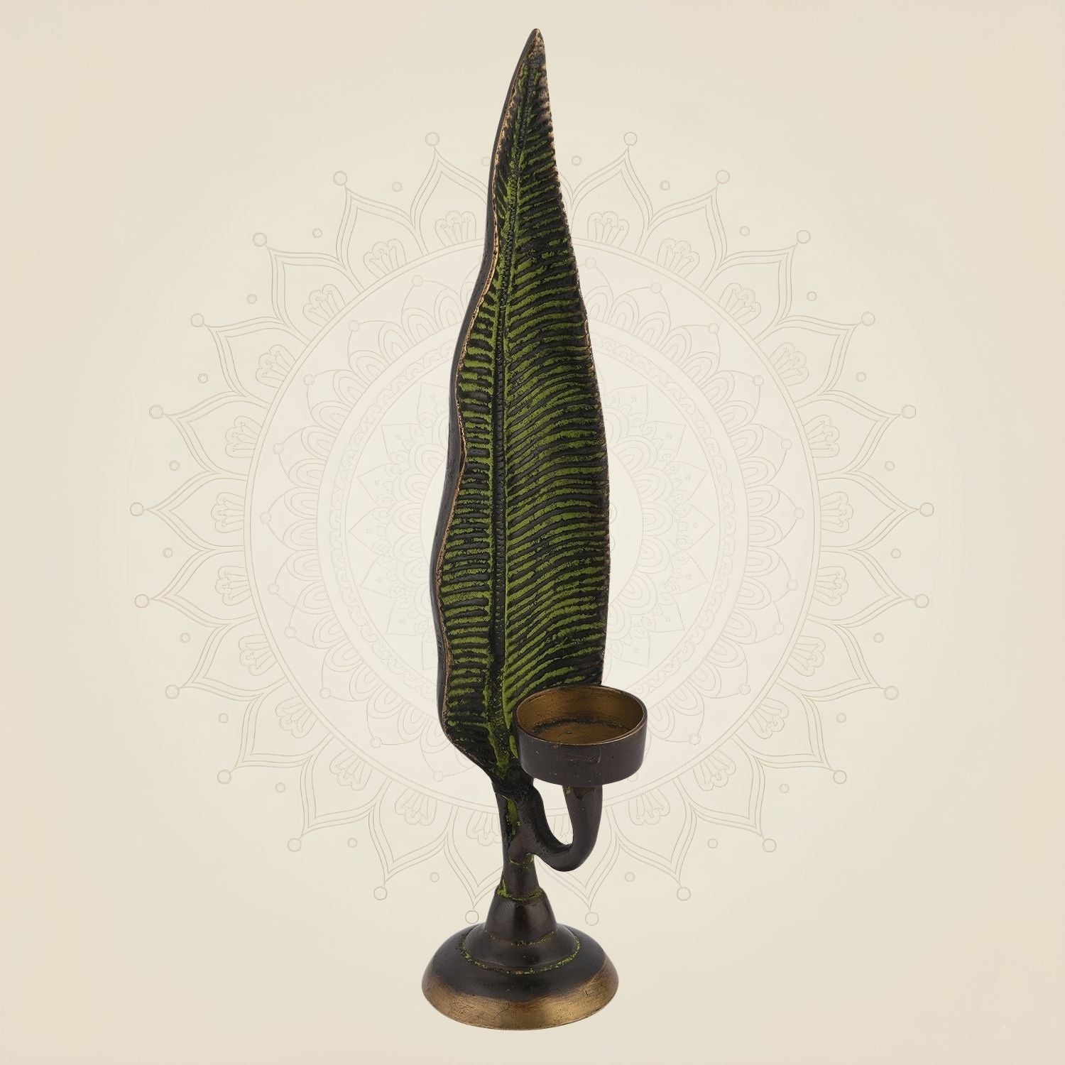 Brass Leaf Candle Stand 12.75" - Antique Finish Handcrafted Decorative Item